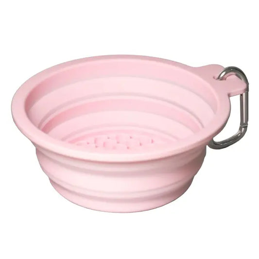 Silicone Collapsible Travel Bowl With Lick Pad In Baby Pink - Petdreamhouse - 1